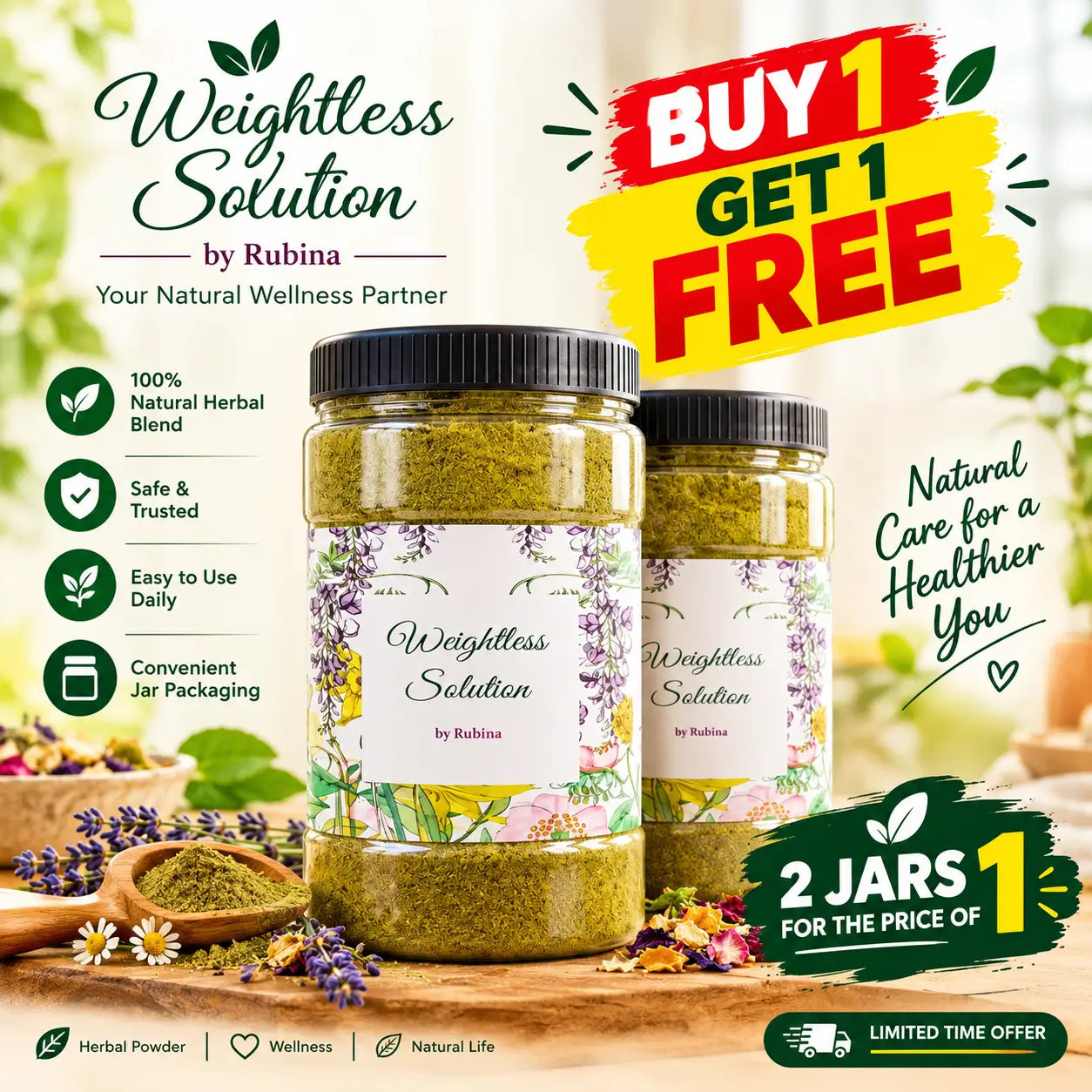 Weightless Solution Herbal Powder by Rubina – Buy 1 Get 1 Free